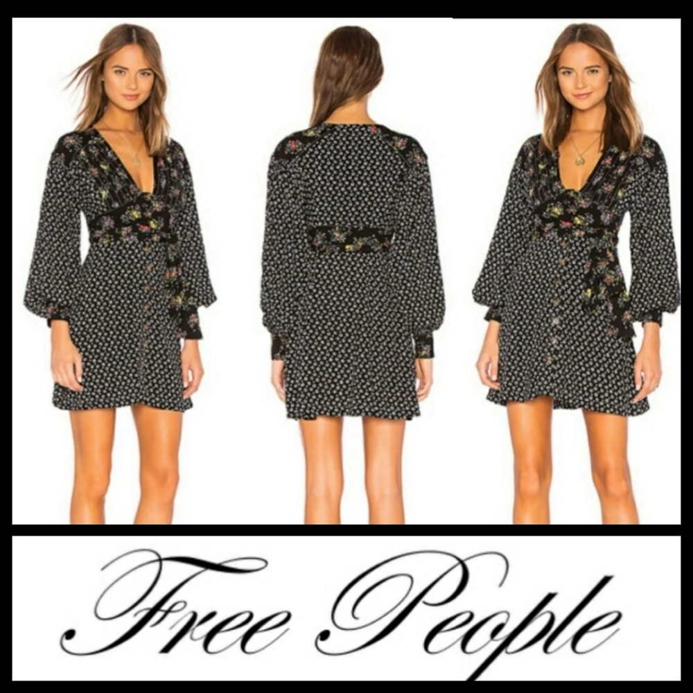 FREE PEOPLE Black Printed Boho Dress